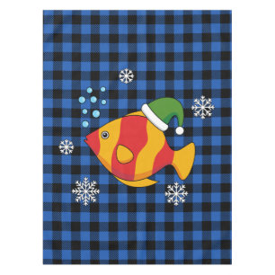 クリスマス熱帯魚の青いバッファローパターンの漫画 テーブルクロス