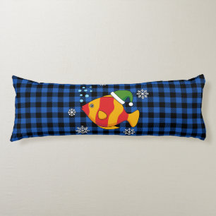 クリスマス熱帯魚の青いバッファローパターンの漫画 ボディピロー