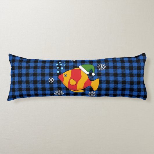 クリスマス熱帯魚の青いバッファローパターンの漫画 ボディピロー (正面)