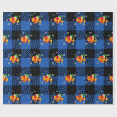 クリスマス熱帯魚の青いバッファローパターンの漫画 ラッピングペーパー (フラット)