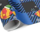 クリスマス熱帯魚の青いバッファローパターンの漫画 ラッピングペーパー (ロールコーナー)