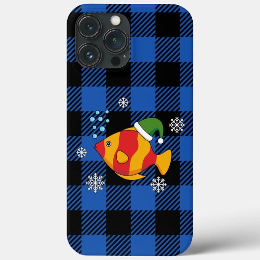 クリスマス熱帯魚の青いバッファローパターンの漫画 Case-Mate iPhoneケース (裏面)