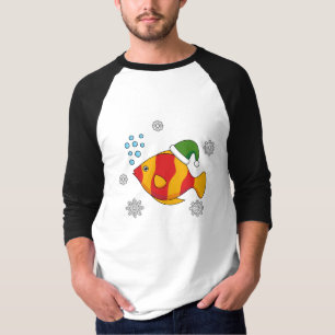クリスマス熱帯魚の青いバッファローパターンの漫画 Tシャツ