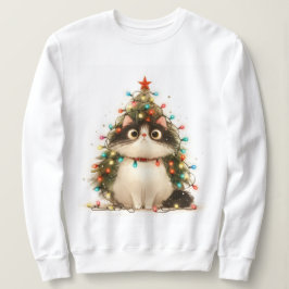 クリスマス熱狂するライトのキャット猫スおもしろいワットシャツ スウェットシャツ