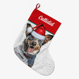 クリスマス牛の犬の名前Woof Background ラージクリスマスストッキング