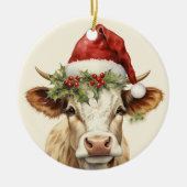 クリスマス牛の追加文字水の色セラミック セラミックオーナメント (正面)