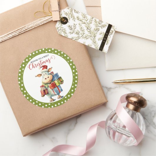 クリスマス牛の駒 ラウンドシール (ギフト)