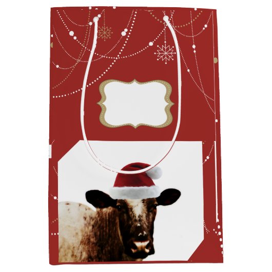 クリスマス牛ギフトバッグ ミディアムペーパーバッグ (正面)