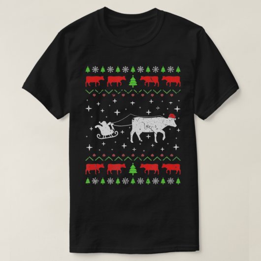 クリスマス牛農家醜いクリスマスセーター Tシャツ (デザイン正面)