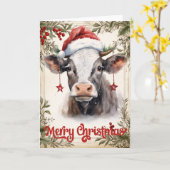 クリスマス牛 カード (黄色い花)