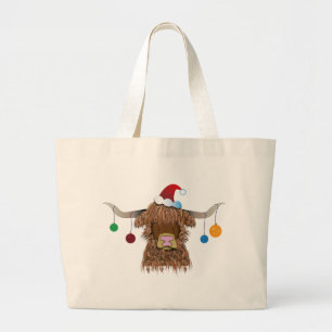 クリスマス牛 ラージトートバッグ