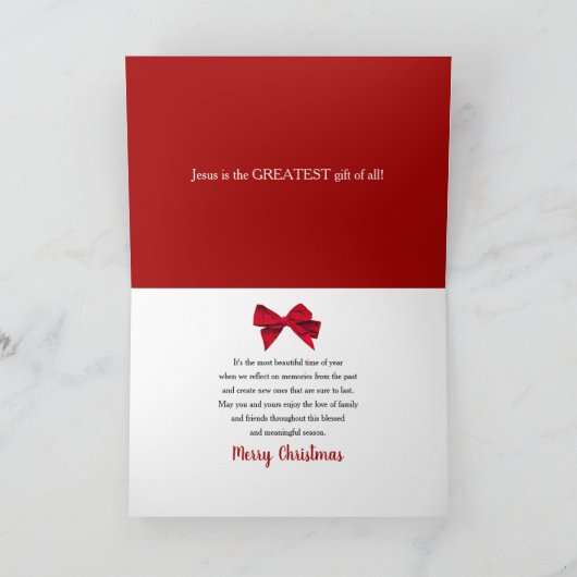 クリスマス牧師と家族の贈り物の大弓 カード (内部)