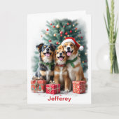 クリスマス犬あなたの署名を追加する子供の名前 カード (正面)