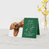 クリスマス犬おもしろいラフな一年を振り返る カード (黄色い花)