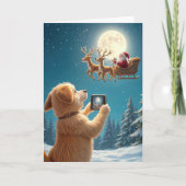 クリスマス犬がそりでサンタクロースを撮影 カード (正面)
