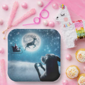 クリスマス犬がそりでサンタクロースを撮影 ペーパープレート (パーティー)