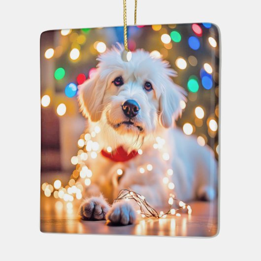 クリスマス犬が光に絡まった セラミックオーナメント (左)