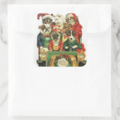 クリスマス犬でいっぱいのビンテージ車 スクエアシール (バッグ)