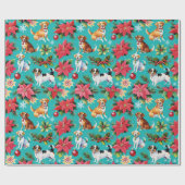 クリスマス犬とポインセチア ラッピングペーパー (フラット)