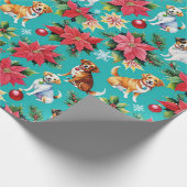 クリスマス犬とポインセチア ラッピングペーパー (角)
