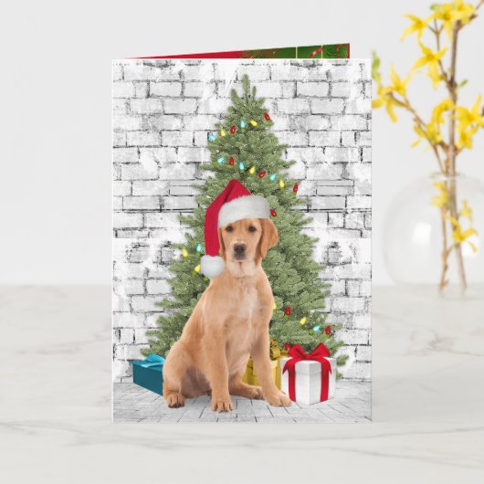 クリスマス犬と木 カード (黄色い花)