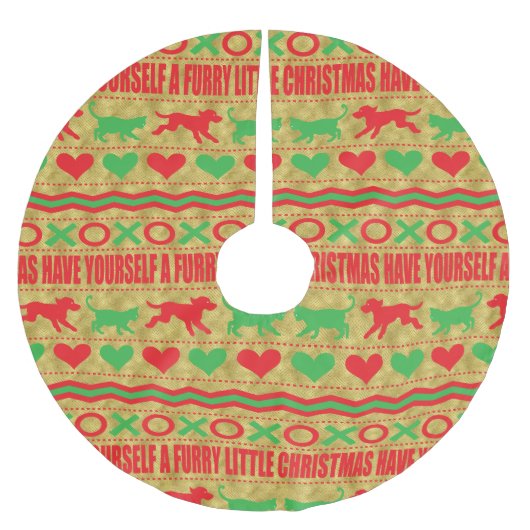 クリスマス犬と猫の毛皮 ブラッシュドポリエステルツリースカート (正面)