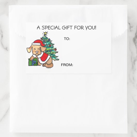 クリスマス犬のギフトは自己接着に付けます 長方形シール (バッグ)