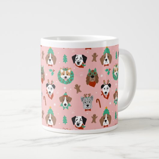 クリスマス犬のホリデーアクセサリーパターン ジャンボコーヒーマグカップ (正面右)