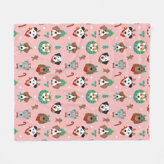 クリスマス犬のホリデーアクセサリーパターン フリースブランケット (正面(横))