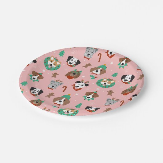 クリスマス犬のホリデーアクセサリーパターン ペーパープレート (アングル)