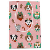 クリスマス犬のホリデーアクセサリーパターン ミディアムペーパーバッグ (正面)