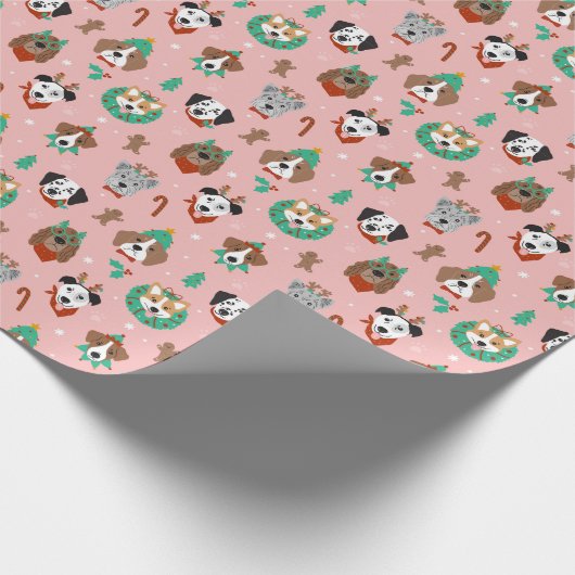 クリスマス犬のホリデーアクセサリーパターン ラッピングペーパー (角)