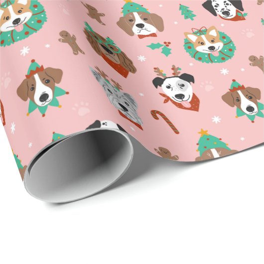クリスマス犬のホリデーアクセサリーパターン ラッピングペーパー (ロールコーナー)