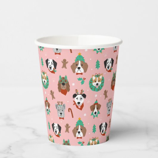 クリスマス犬のホリデーアクセサリーパターン 紙コップ (左)