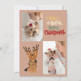 クリスマス犬のホリーすてきカードを持っている シーズンカード