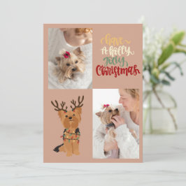 クリスマス犬のホリーすてきカードを持っている シーズンカード