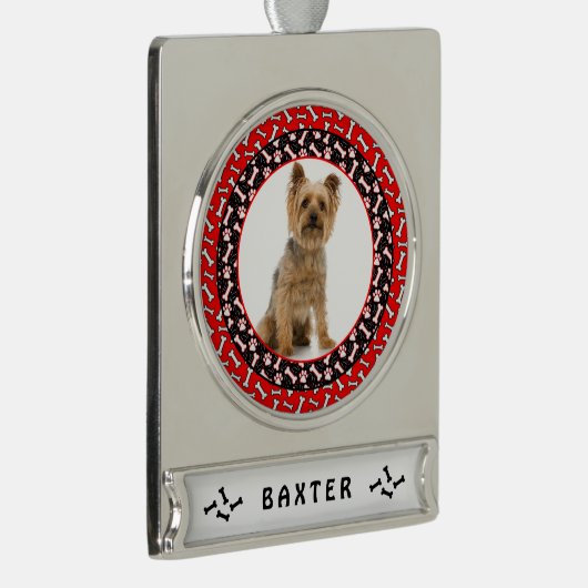 クリスマス犬のポートレートお気に入りのなペット写真テンプレート シルバープレートバナーオーナメント (右)