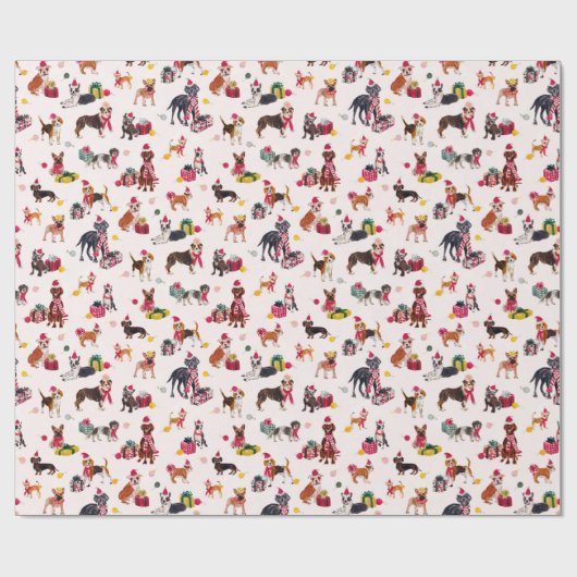 クリスマス犬の可愛らしさクリーム ラッピングペーパー (フラット)