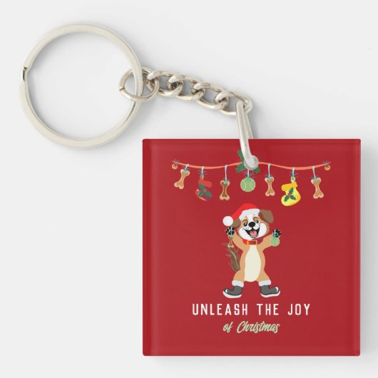 クリスマス犬の喜びを解き放つ キーホルダー (正面)