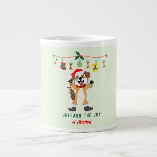 クリスマス犬の喜びを解き放つ ジャンボコーヒーマグカップ (正面)
