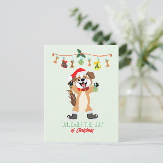 クリスマス犬の喜びを解き放つ ポストカード (スタンド正面)