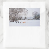 クリスマス犬の大気景観の雪のシーン 長方形シール (バッグ)