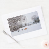 クリスマス犬の大気景観の雪のシーン 長方形シール (封筒)