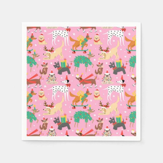 クリスマス犬の服装 スタンダードカクテルナプキン (正面)