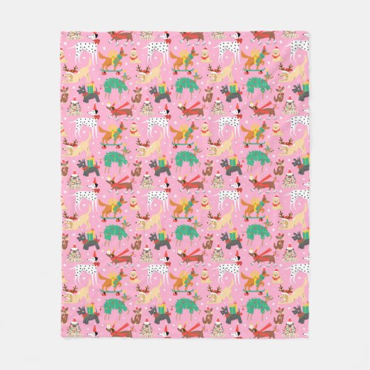 クリスマス犬の服装 フリースブランケット (正面)