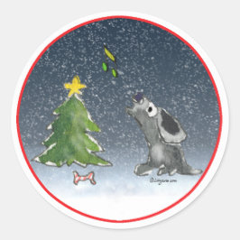 クリスマス犬の漫画ラウンドステッカー ラウンドシール