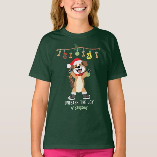 クリスマス犬のTシャツの喜びを解き放つ Tシャツ (正面)