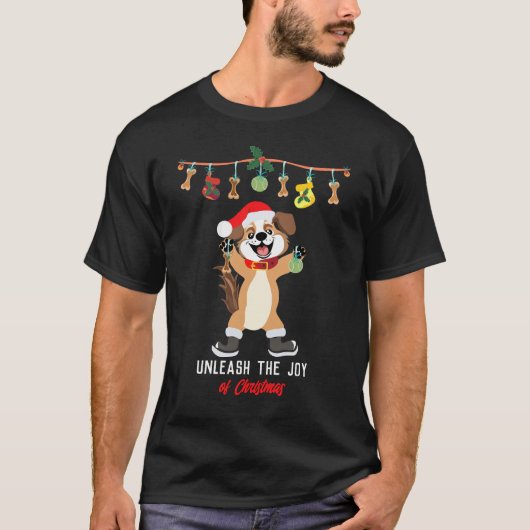 クリスマス犬のTシャツの喜びを解き放つ Tシャツ (正面)