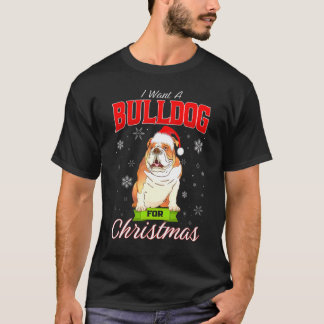 クリスマス犬クリスマスに英語のブルドッグが欲しい Tシャツ