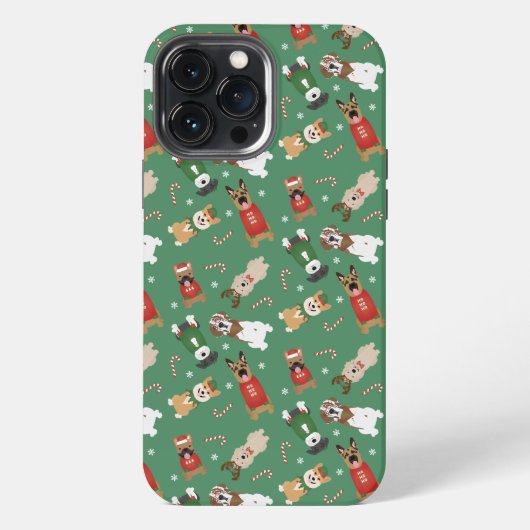 クリスマス犬パターン 赤 緑 iPhoneケース (裏面)